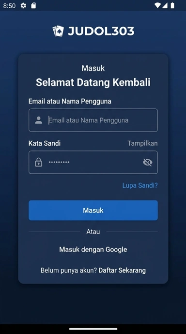 Tampilan halaman login judol303